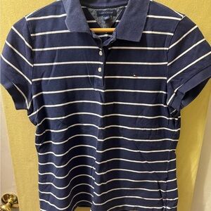 Tommy Hilfiger Blue and White Women’s Striped Polo